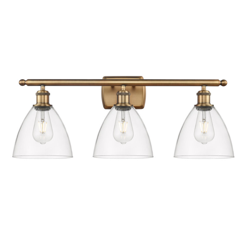 Éclairage pour meuble-lavabo 3 lumières Shauna, Incandescente, Transparent, Laiton brossé