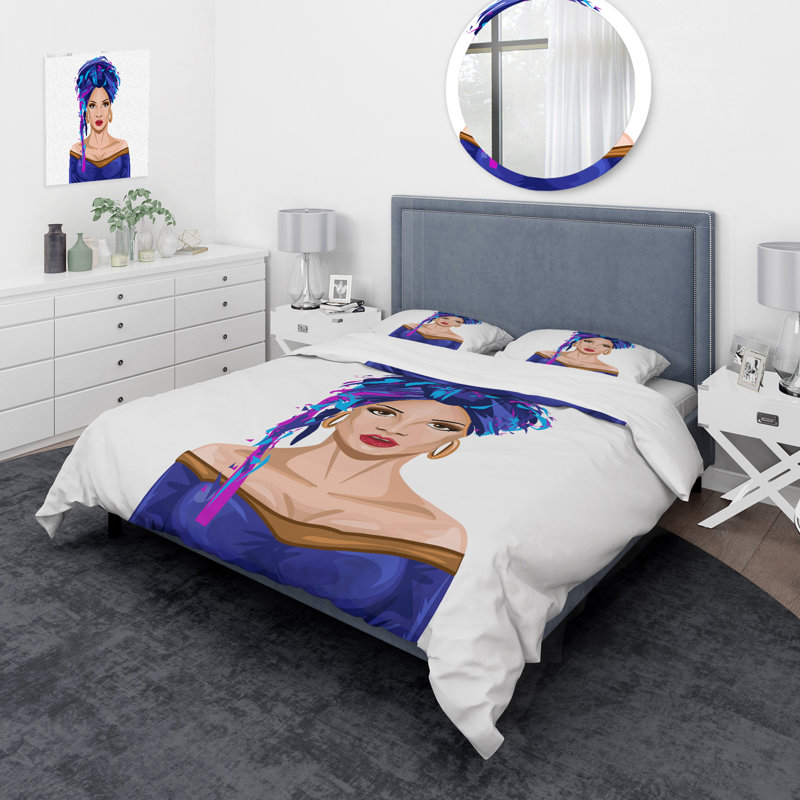 Ensemble de housse de couette en microfibre bleu / blanc / beige, Housse de couette pour très grand lit et 2 très
