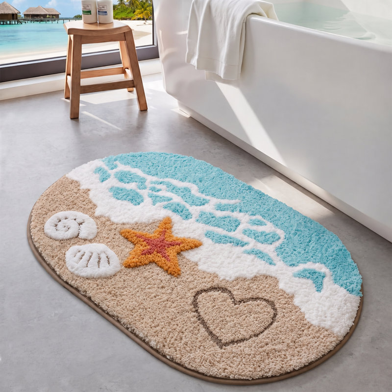 Highland Dunes Blue Beach Bathroom Rug — 20x32inch