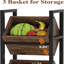 Support à panier industriel 15 po à 3 niveaux avec paniers en angle - Support à fruits et collation vertical rustique, organisateur de tour de rangement debout pour la cuisine, le garde-manger, la salle de bain, le salon - fini brun et noir