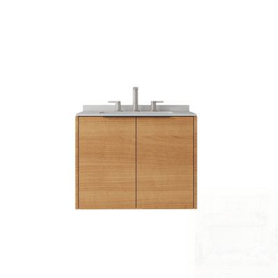 Meuble-lavabo flottant avec lavabo, porte à fermeture douce, comptoir et dosseret en marbre de culture blanc granit, contreplaqué