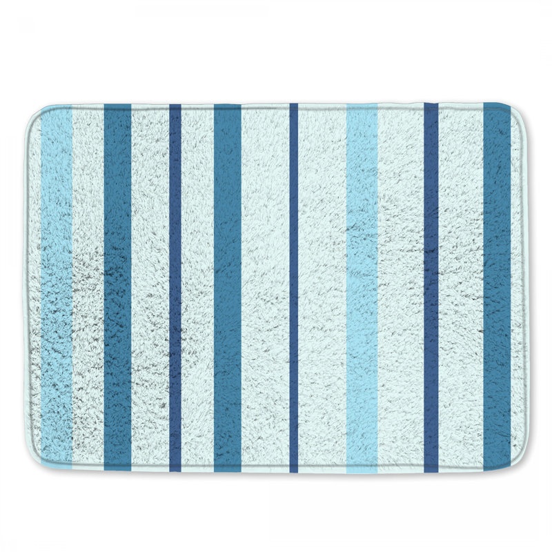Tapis de bain bleu à rayures verticales, L 24 po x L 17 po