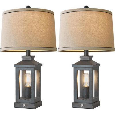 23.75" Retro Farmhouse USB C+A Ports Table Lamp Set Of 2 With 3 Way Dimmable Touch Control Nightlight Vintage Modern Lamp For Living Room Bedroom With 2 Light Sources
