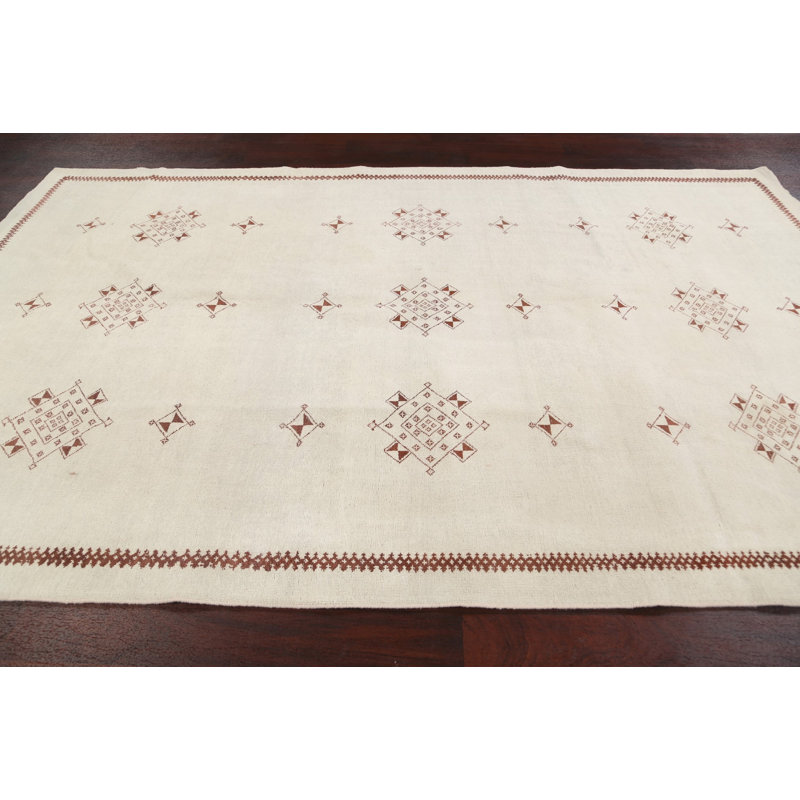 Tapis décoratif en laine de conception unique noué à la main New Age Ivoire de 6 pi 5 po x 10 pi 4 po