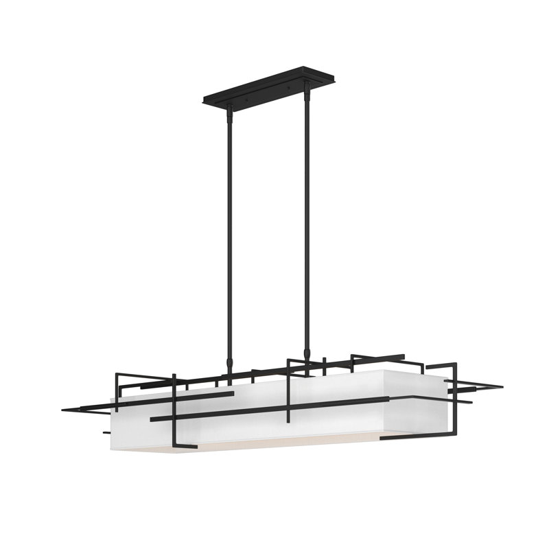 4 - Light Kitchen Island Linear Pendant, Black, Natural Anna