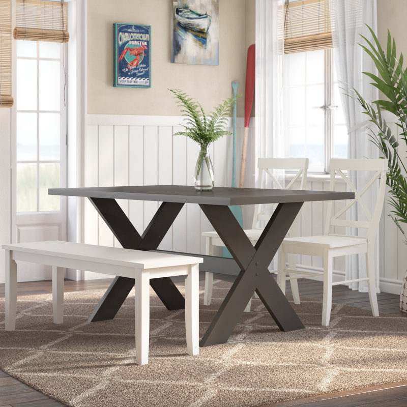 Ensemble repas pour 6 personnes Bengte, 4 pièces : 1 table, 2 chaises, 1 banc, Gris, Blanc