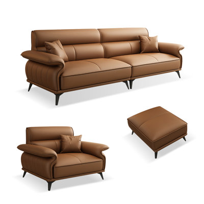 Brown Genuine Leather 3 - Piece Living Room Set