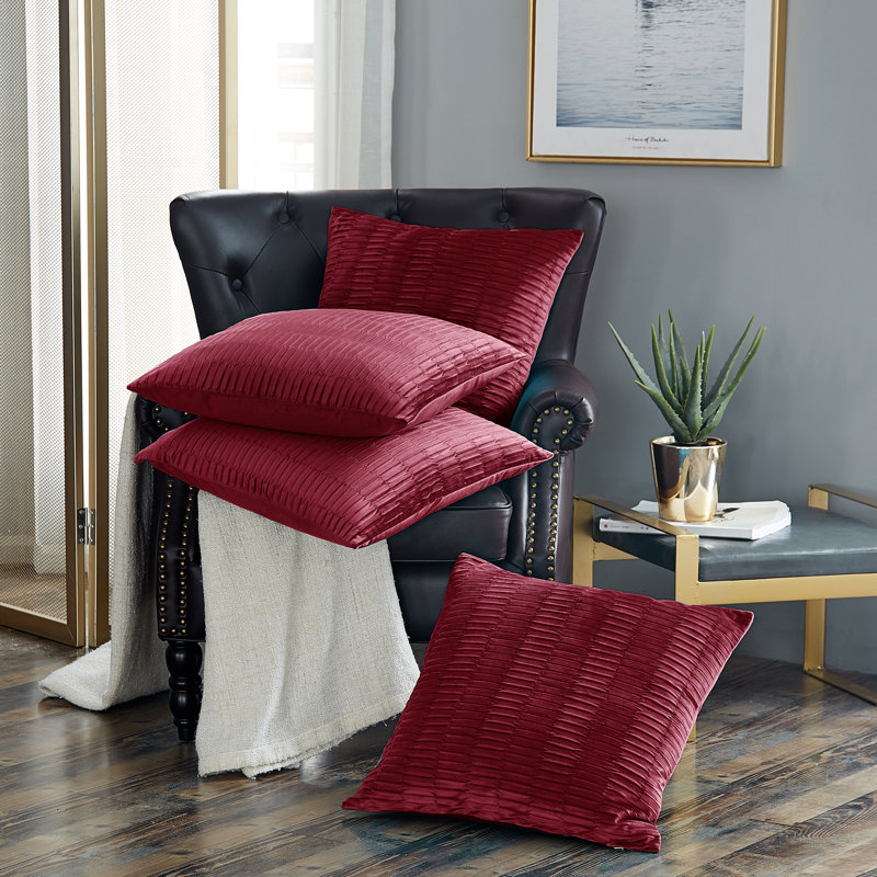 Velvet Pleated Throw Pillow Cover, Garnet