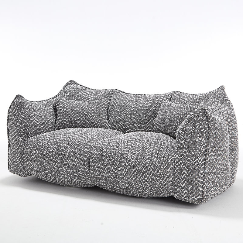 Soft Beanbag Chair With High Resilience Foam Core For 2 People, Gray Chenille