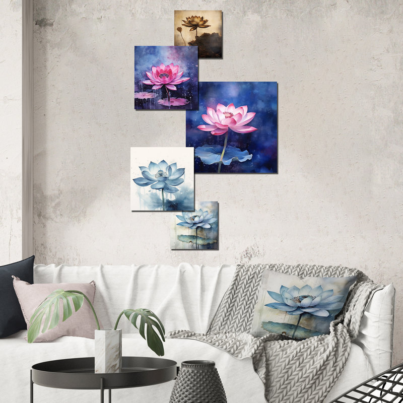 «Rustic Lotus Serenity», ensemble d'art mural lotus de 5