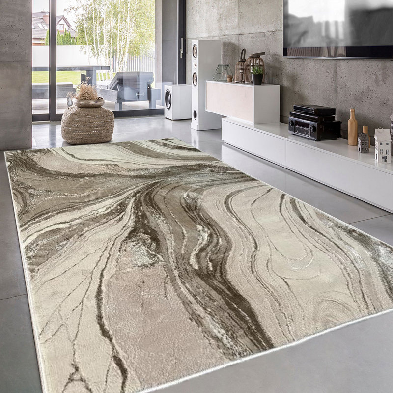 Modern Abstract Marble Area Rug – 100% Polyester Living Room Carpet, Antistatic, Soil & Water Repellent, Colourfast Indoor Rug