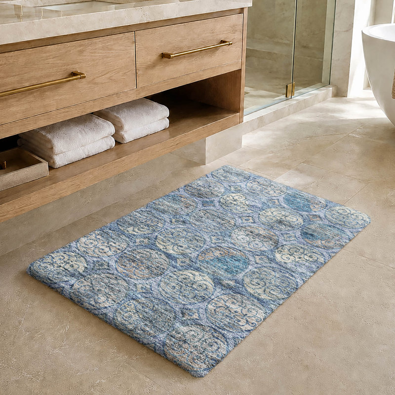 Tapis Dream Shag ADS738 à cercles, lavable à la machine de qualité supérieure, Blue, 2 pi 6 po x 3 pi 10 po