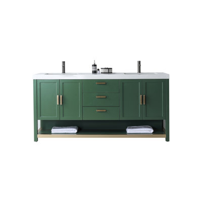Winchester 72'' Natural Wood Veneer Plywood Bathroom Vanity with Engineered Quartz Top