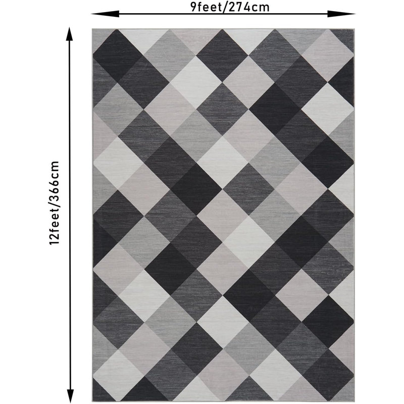 Machine Washable Plaid Runner Rug for Hallway, Kitchen, Bedroom, Living Room, 2x6, Navy & White, Abstract Geometric Design