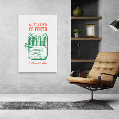 A Taste Of Porto Sardines Minimalist Retro Vintage Fish Ocean Wall Art Print 1 Piece Wrapped Canvas Wall Art