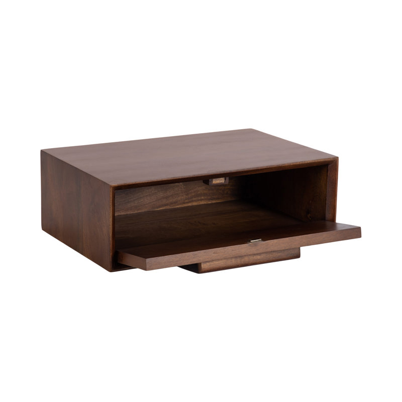 Tablette murale flottante en bois massif avec tiroirs Geoffry Mango, Noyer foncé