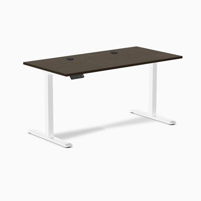 Single Sit Stand Desk - Dark Bamboo / 59 x 29.5 inches with Grommets / White