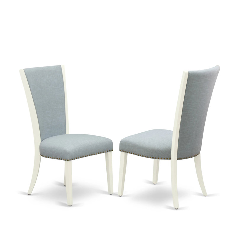Verona Parson Dining Chairs - Nailhead Trim Baby Blue Linen Fabric Padded Chairs, Set of 2, Linen White, Baby Blue