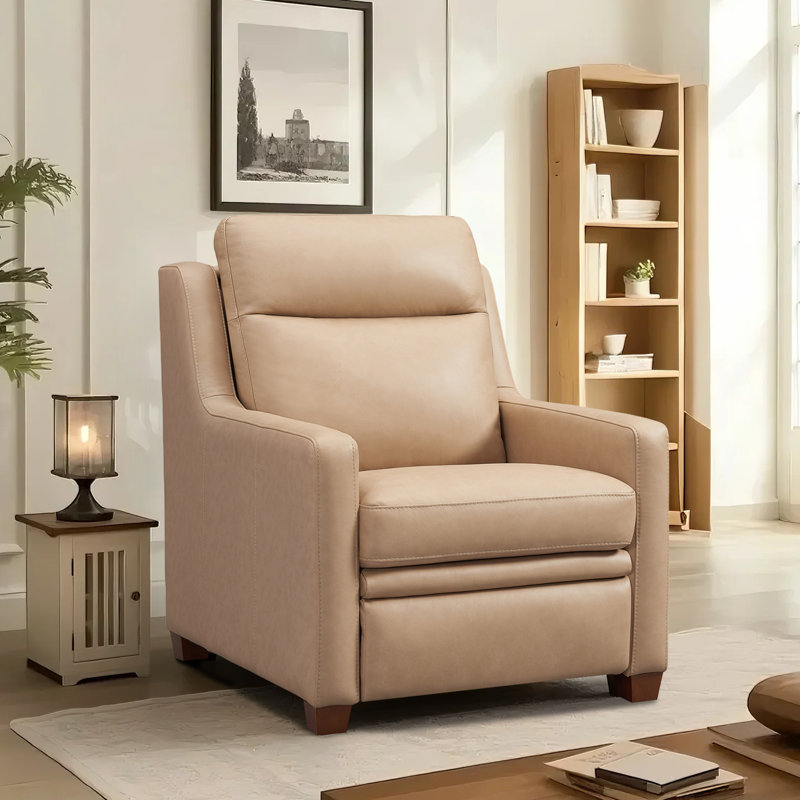 Fauteuil inclinable électrique 32 po en cuir véritable avec paroi zéro et repose-pieds dissimulés, Blé