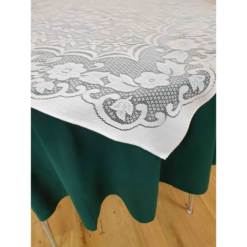 LACE TOPPER WITH PLAIN ROUND Calijah Solid Colour Tablecloth set, Green