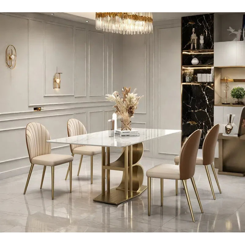Light Luxury Rock Plate Dining Table Sets., 29.53"H x 62.99"L x 31.5"W