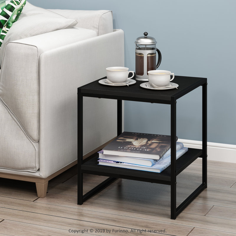 Schkyra Industrial Style Metal Frame Side Table with Storage, Americano