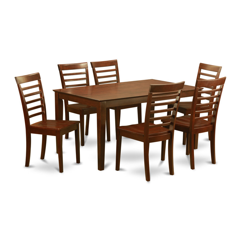 7 Piece Dining Table Set Consist of a Rectangle Wooden Table and 6 Dining Room Chairs, 36x60 Inch, Mahogany, Mahogany