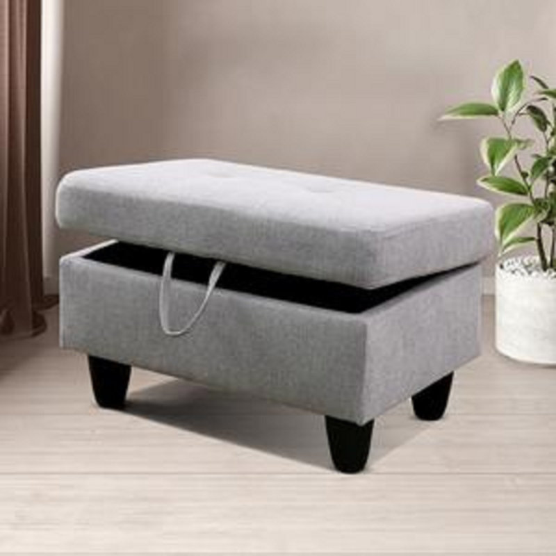 Repose-pieds rembourré en tissu Luigia, Tissu gris pâle