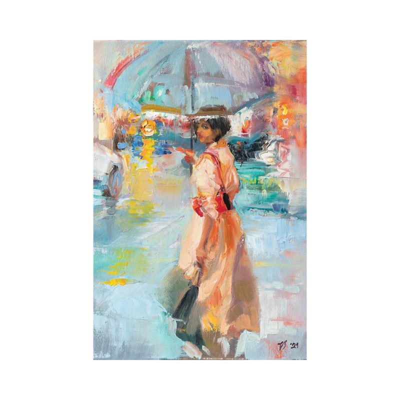 Unknown Girl Under The Umbrella by Katharina Valeeva - Wrapped Canvas Painting, 20.32 cm H x 30.48 cm W