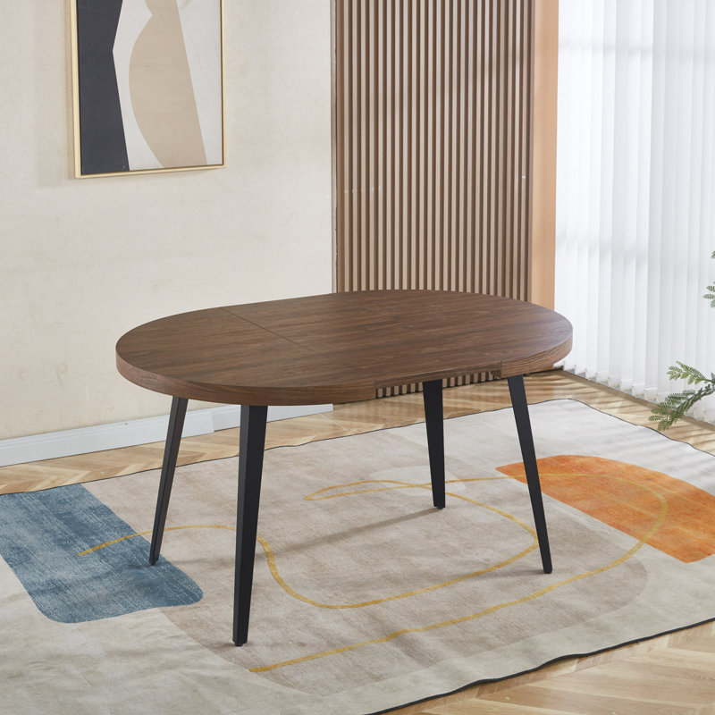 Table basse, table de salle à manger avec quatre pieds en métal, Noir, Noyer