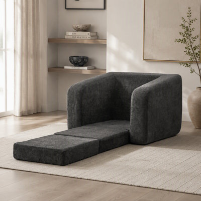 Foldable Single Sofa Bed with Armrest & Backrest, Convertible Chenille Boneless Cloud Floor Mattress Sleeper Lounge Accent Chair with Pillow for Apartment Living Room Bedroom Dorm Guestroom