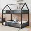 Lit superposé simple au-dessus d'un lit simple en métal avec clôture en forme de maison-2038620901