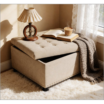 Versatile Tufted Storage Ottoman With Nailhead Trim, Perfect For Small Spaces And Home Decor Enhancement