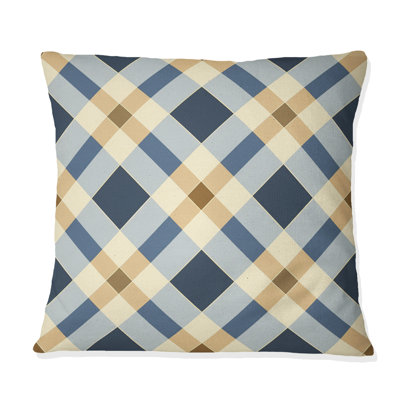Navy Blue Gingham Print I - Modern Throw Pillow