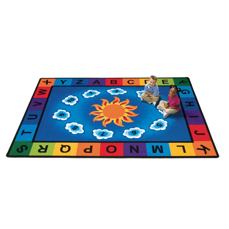 Sunny Day Learn Play Literacy Classroom Tufted Blue/Red Area Rug, Rectangle 4'5" x 5'10"