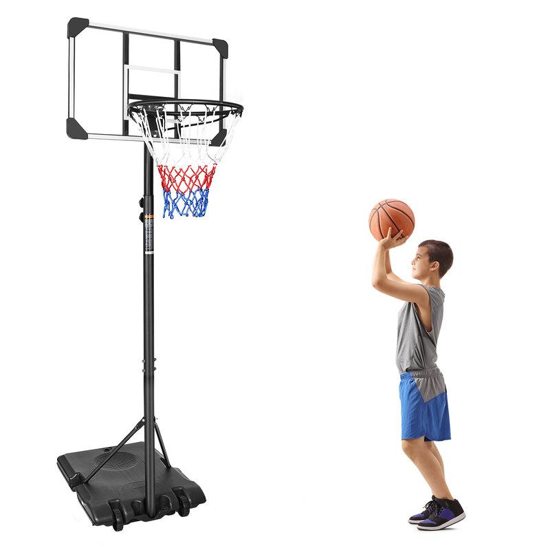 Système de cerceau de basketball portatif, réglable de 5,6 à 7 pi, base stable, roues, planche de 28 po