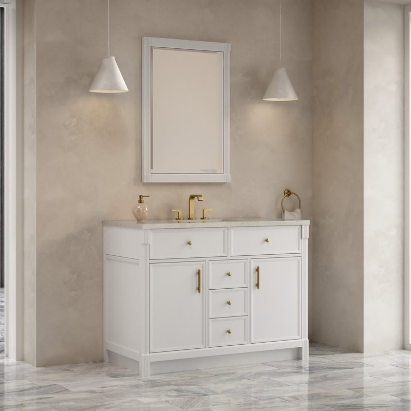 Bellshire 48" W Single Vanity w/FreePower Wireless Charger, Siberian Silestone, Bright White