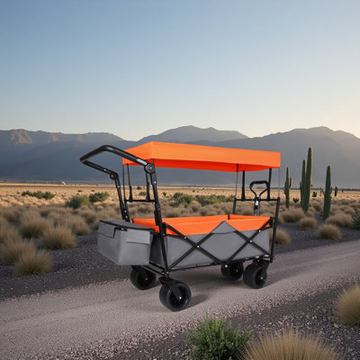 Avec poignée-poussoir, chariot pliable de 480 lb avec auvent, chariot de chariot avec roues tout-terrain de 7 po, chariot pliable léger, grande capacité de camping