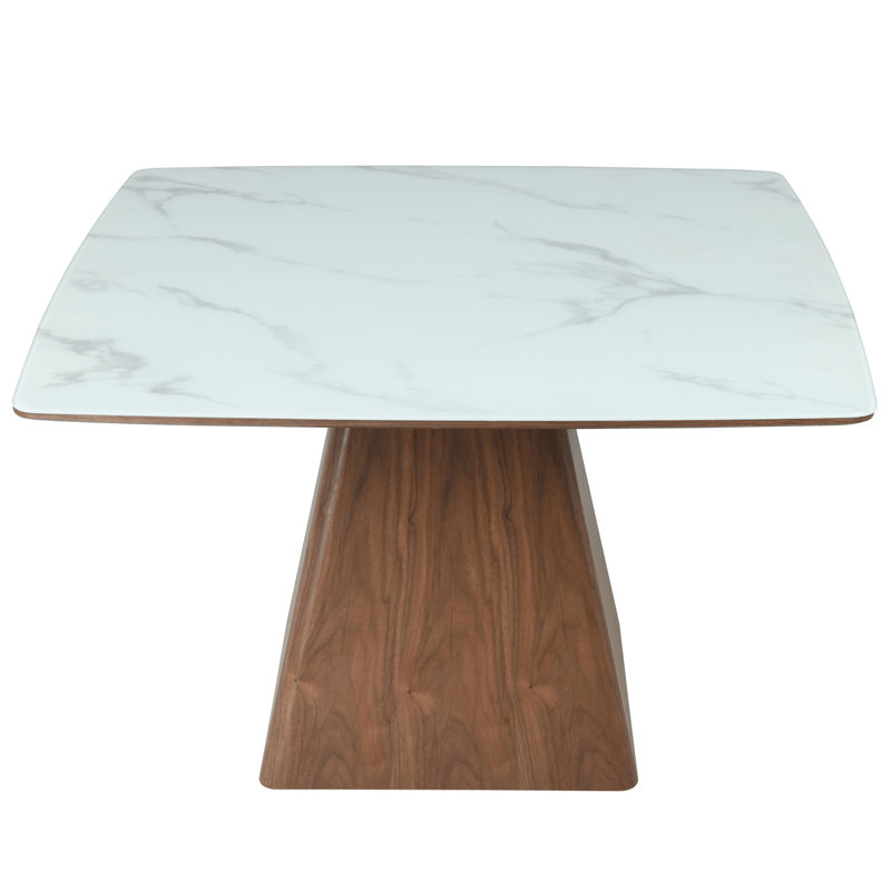 Zephyr 47" White Sintered Stone Top Dining Table with Ash Wood Base