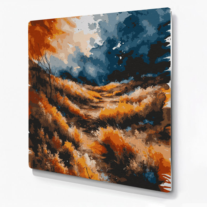Aquarelle, paysage 29, art mural en métal noir, H 32 po x l 32 po