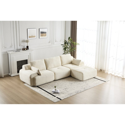 Moderne, beige, canapé modulaire en mousse à mémoire de forme à 3 places en velours côtelé, sans assemblage, personnalisable, différentes pièces pour la maison
