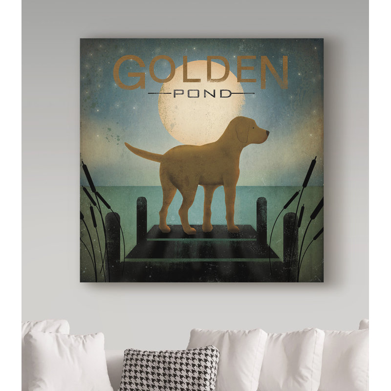 «Moonrise Yellow Dog - Golden Pond» par Ryan Fowler, impression sur toile, H 14 po x l 14 po x P 2 po