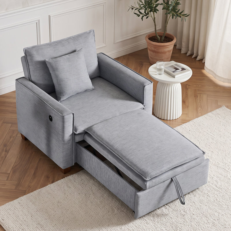Fauteuil d'appoint convertible 3 en 1, fauteuil-lit multifonctionnel pour petits espaces, Light Gray