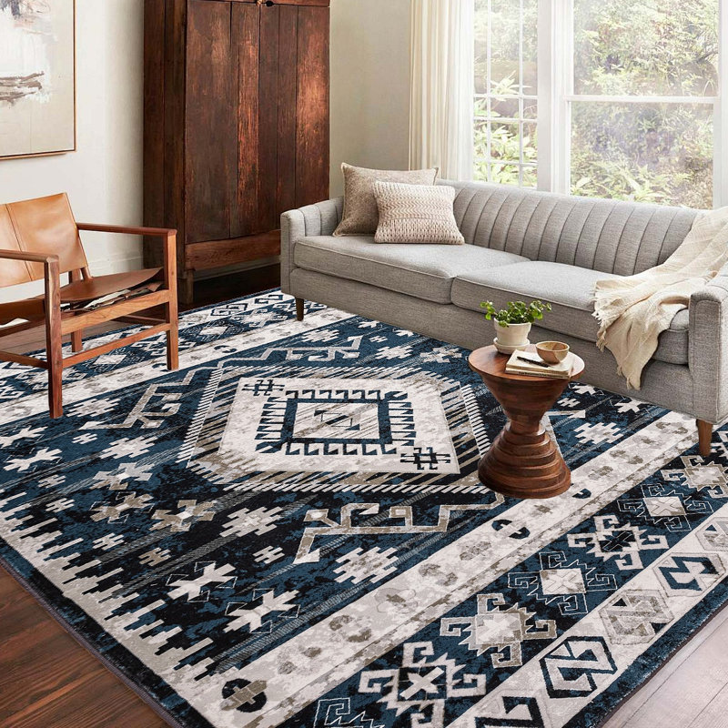 Area Rug Vintage Bohemia Large Persian Non-Slip Washable Rug For Living Room Kitchen Bedroom Living Room Geometry