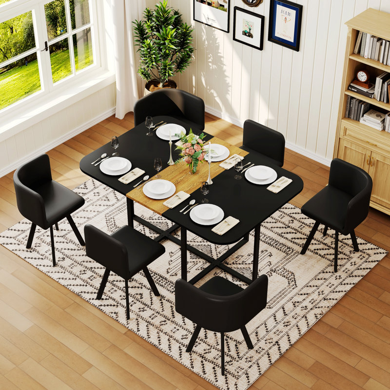 Ensemble de table de salle à manger 7 pièces avec 6 chaises rembourrées, table de cuisine bicolore pour petit espace, appartement, restaurant