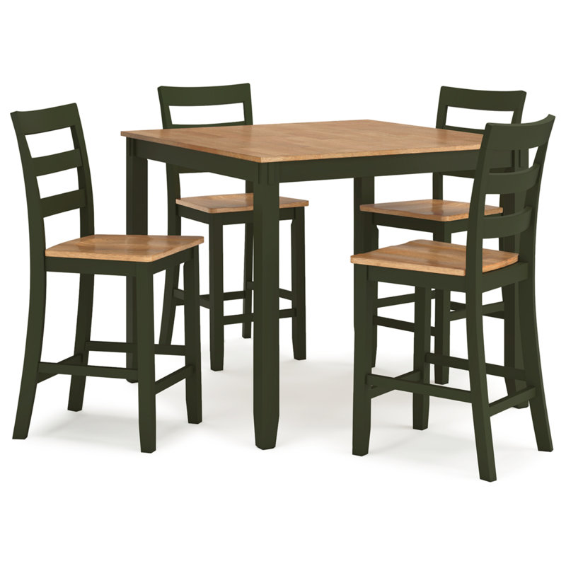 Beige and Green Mango Wood Transitional Dining Set with 4 Chairs