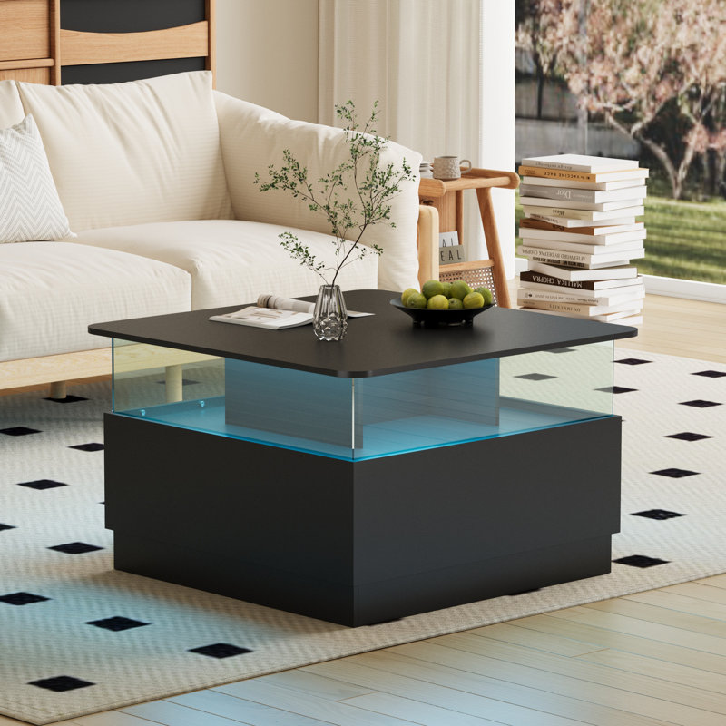 Pedestal Coffee Table with Storage, Black