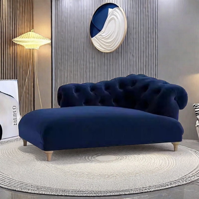 Velvet Chaise Longue with High Resilience Sponge, Dark Blue