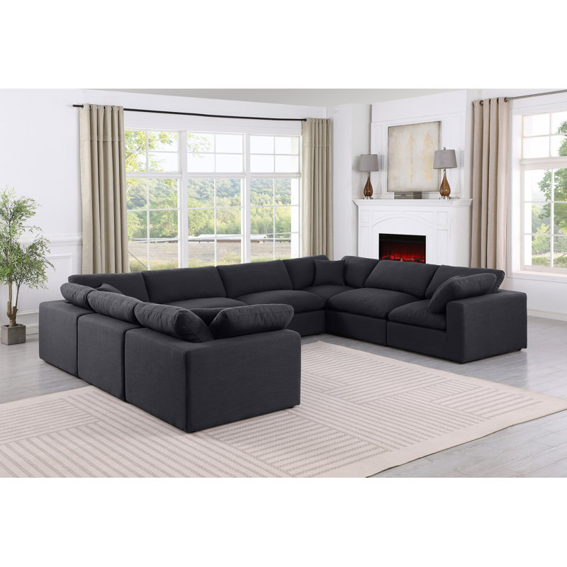 Canapé modulaire 8 pièces 8 pièces, Tissu texturé en lin noir