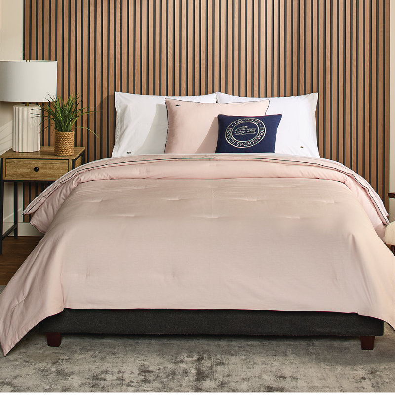 Ensemble d'édredon en coton rose 2 pièces Lacie, Édredon simple et 1 taie décorative, Cravate rose